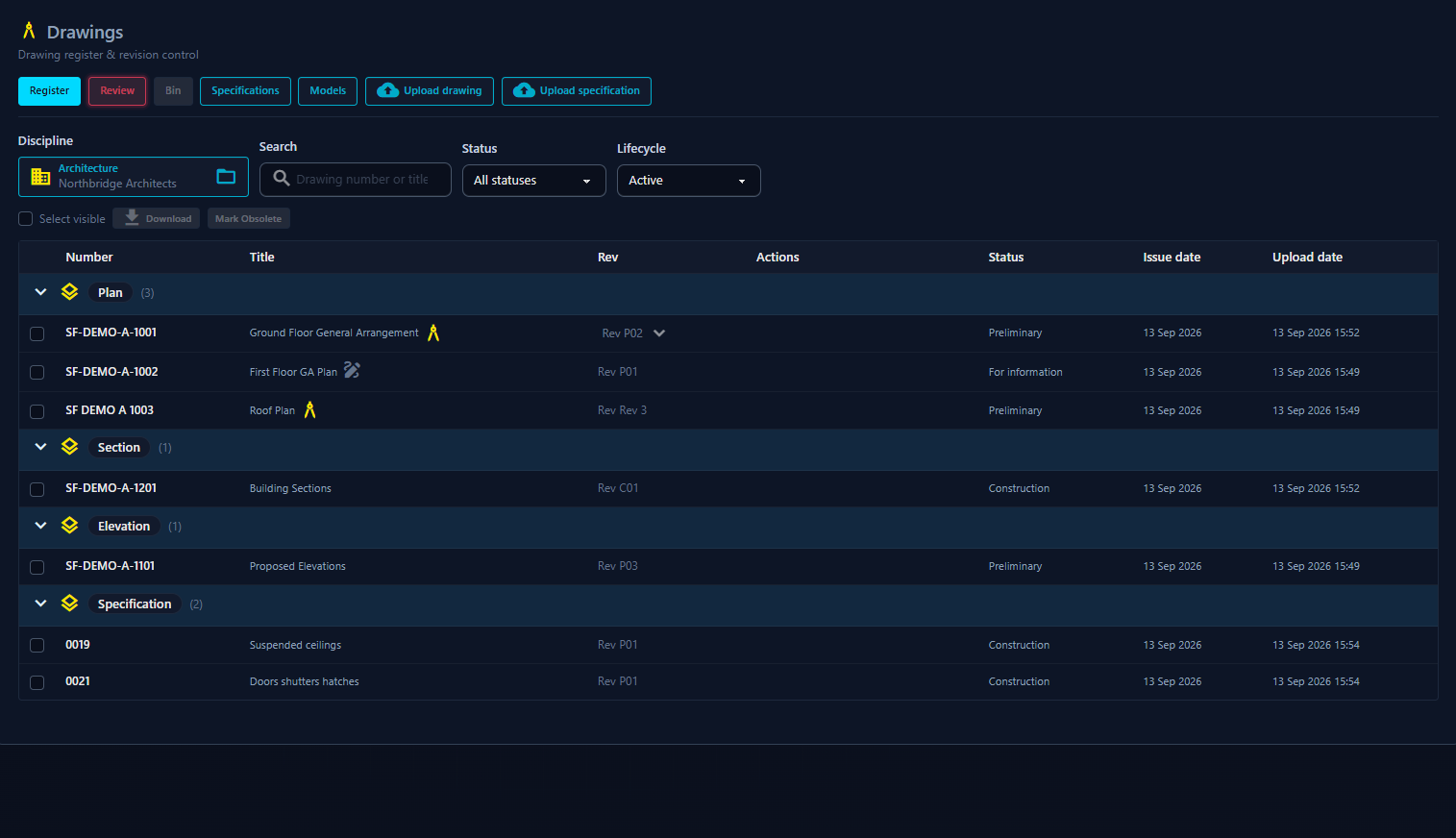 SiteForge Drawings module screenshot