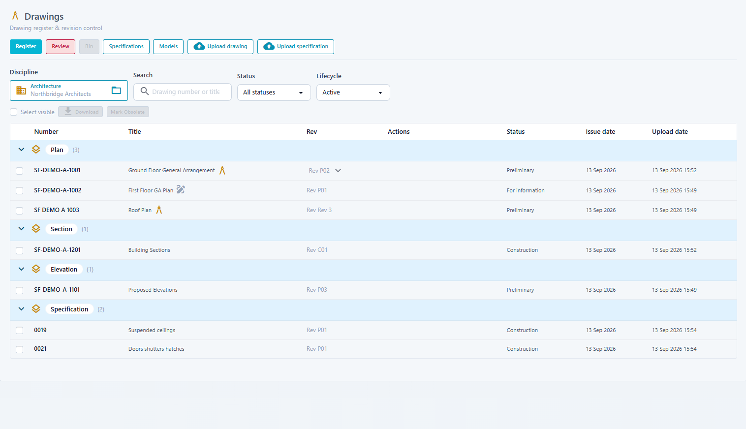 SiteForge Drawings module screenshot